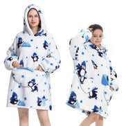 Oversized Hoodie-Decke mit Pinguinmotiv und Sherpa-Fleece – Pinguoria