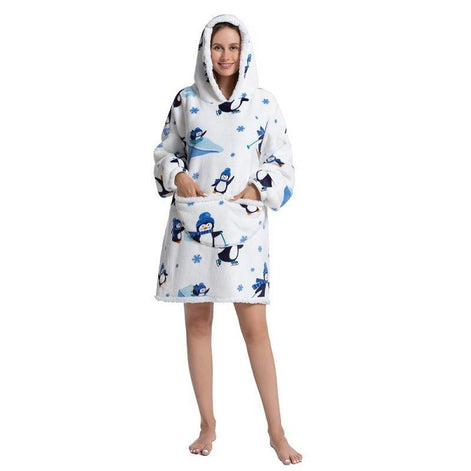 Oversized Hoodie-Decke mit Pinguinmotiv und Sherpa-Fleece – Pinguoria