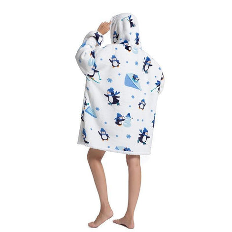 Oversized Hoodie-Decke mit Pinguinmotiv und Sherpa-Fleece – Pinguoria