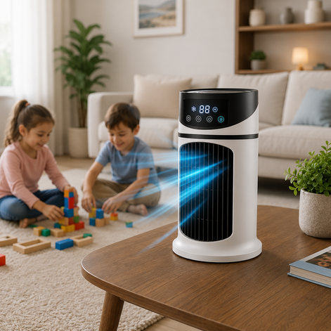 Tragbarer USB Luftkühler mit LED-Display und Fernbedienung – CoolBreeze