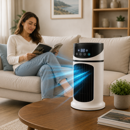 Tragbarer USB Luftkühler mit LED-Display und Fernbedienung – CoolBreeze