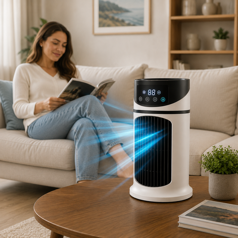 Tragbarer USB Luftkühler mit LED-Display und Fernbedienung – CoolBreeze
