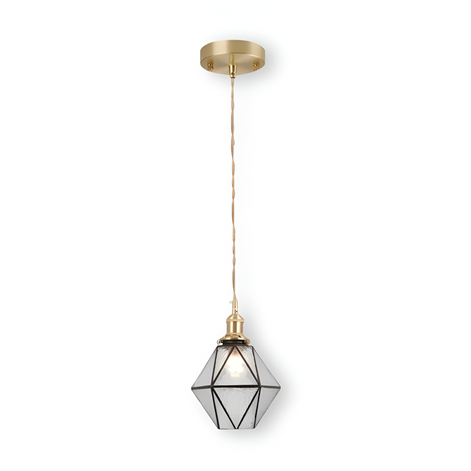 Pendelleuchte aus Glas und Kupfer im geometrischen Design