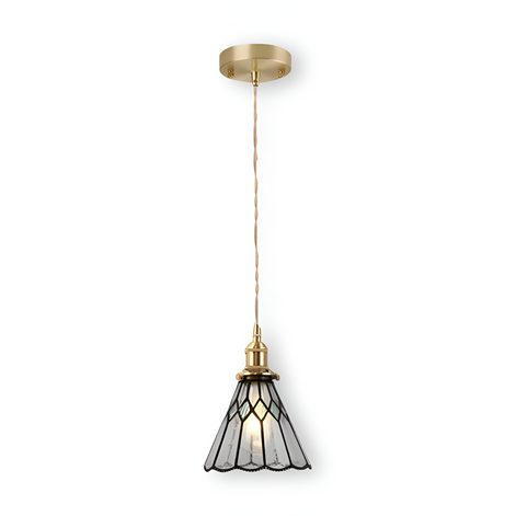 Pendelleuchte aus Glas und Kupfer im geometrischen Design
