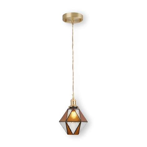 Pendelleuchte aus Glas und Kupfer im geometrischen Design