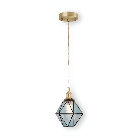 Pendelleuchte aus Glas und Kupfer im geometrischen Design