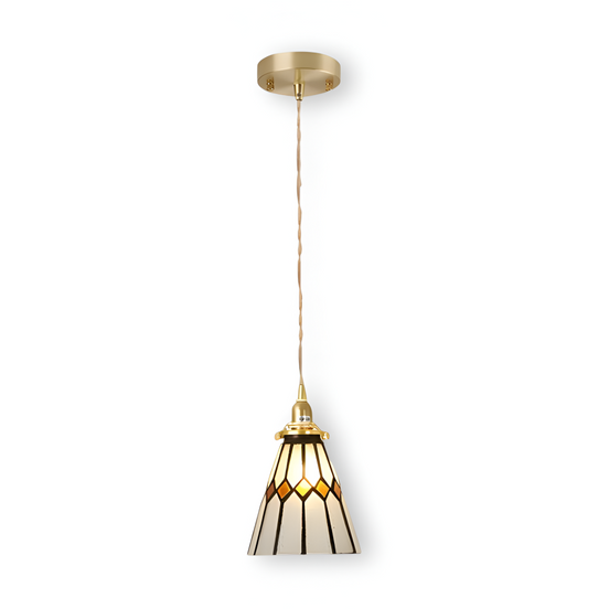 Pendelleuchte aus Glas und Kupfer im geometrischen Design