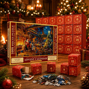 Puzzle Adventskalender mit Weihnachtsmotiv und Referenzposter – Puzzavella