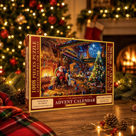 Puzzle Adventskalender mit Weihnachtsmotiv und Referenzposter – Puzzavella