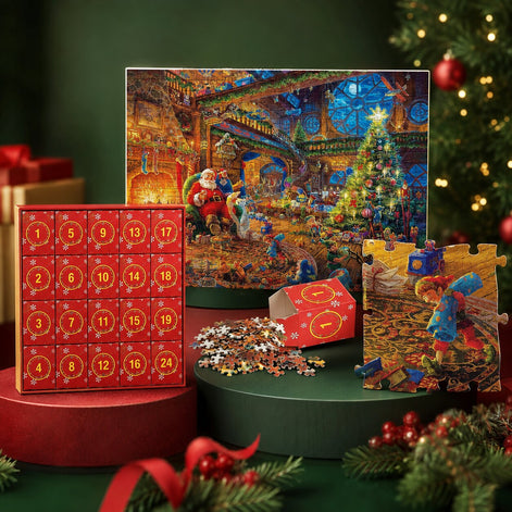 Puzzle Adventskalender mit Weihnachtsmotiv und Referenzposter – Puzzavella