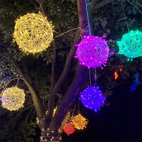 Rattina LED-Kugelgirlande – Lichterkette mit Rattankugeln für Innen- und Außenbereiche