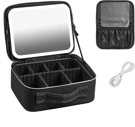 Reise-Make-up-Tasche mit LED-Spiegel und flexiblem Stauraum