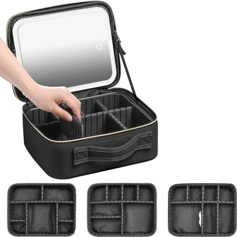 Reise-Make-up-Tasche mit LED-Spiegel und flexiblem Stauraum
