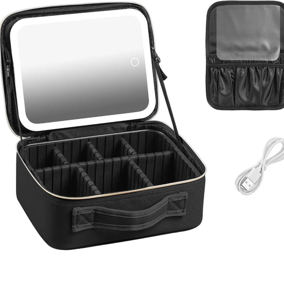 Reise-Make-up-Tasche mit LED-Spiegel und flexiblem Stauraum