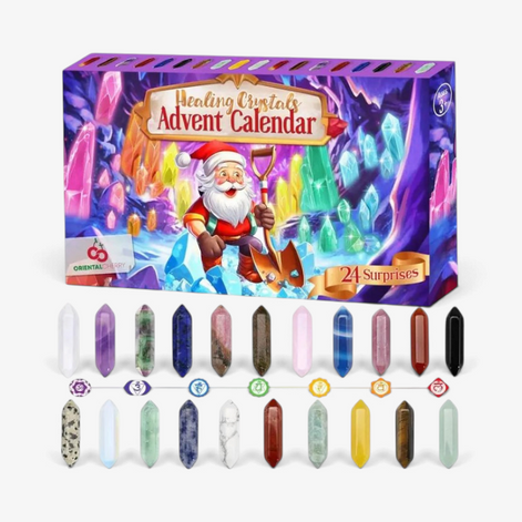 Adventskalender mit kleinen Kristallen und nummerierten Fächern – Kristavion