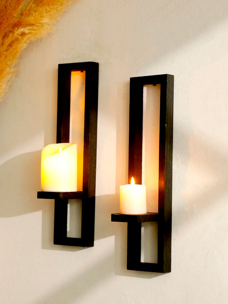 Velvara Wandkerzenhalter aus Holz mit Ablagefläche