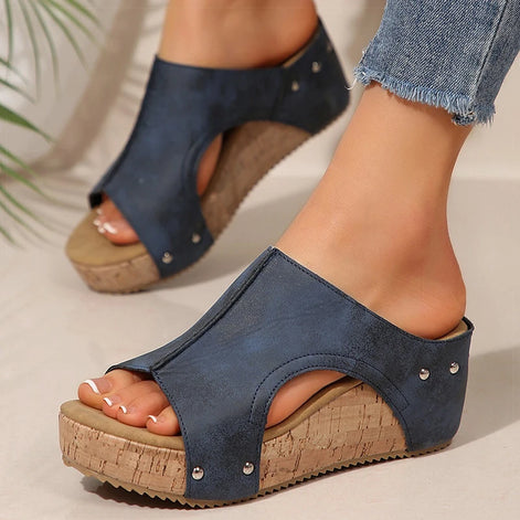 Velistra Damen Keilsandalen mit Plateau und Peep Toe