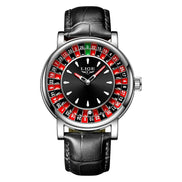 Herren Armbanduhr mit Roulette-Zifferblatt, Quarzwerk und Lederarmband – Rouvelto