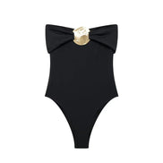Schulterfreier Damen-Body mit Schleifendetail – Veloura