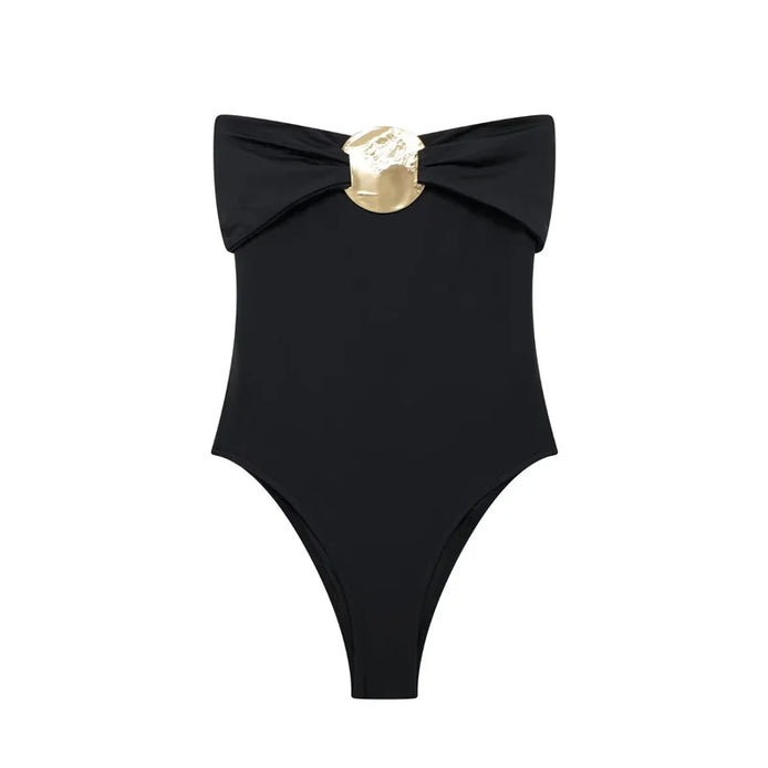 Schulterfreier Damen-Body mit Schleifendetail – Veloura