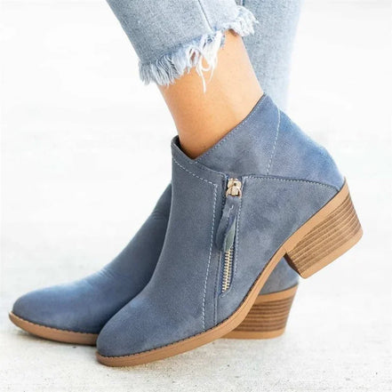 Zorella Damen Ankle Boots mit Reißverschluss und Blockabsatz