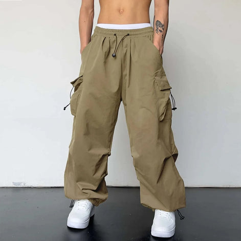 Varento Cargo Hose mit geradem Schnitt und Kordelzug – Freizeit Hose mit Taschen