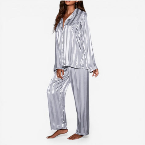 Neravia Pyjama Set – Damen Schlafanzug mit Knopfleiste, Langarm Oberteil und weiter Hose