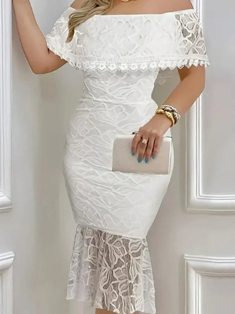 Elmavira Off-Shoulder Spitzenkleid Midi