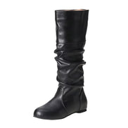 Damen Langschaftstiefel mit Raffung und niedrigem Absatz Elvarenne