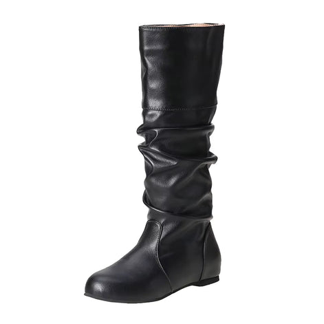 Damen Langschaftstiefel mit Raffung und niedrigem Absatz Elvarenne