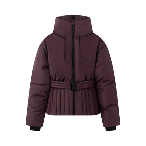 Damen Winterjacke mit Kapuze, Gürtel und wattierter Füllung – Virelta