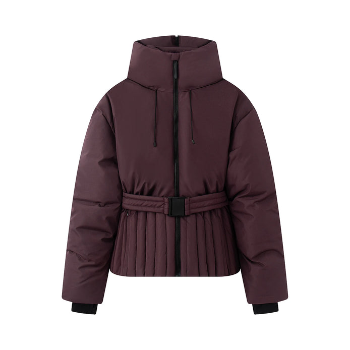 Damen Winterjacke mit Kapuze, Gürtel und wattierter Füllung – Virelta
