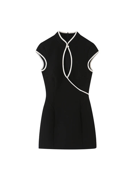 Élodine Damen Minikleid mit Kontrastdetails und Cut-out Design