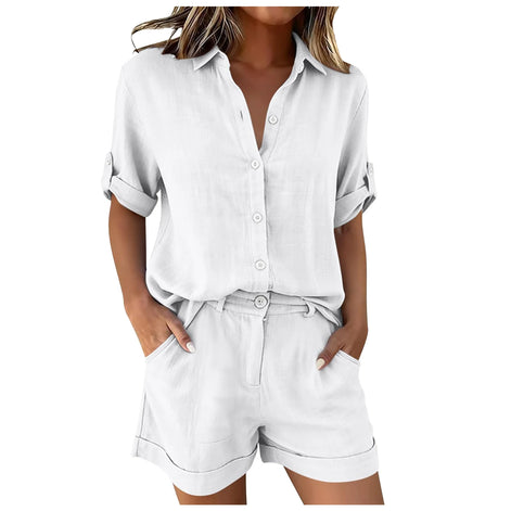 Marivelle Damen Zweiteiler mit Bluse und Shorts aus Baumwollmischung