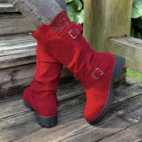 Damen Winterstiefel mit Schnallen und Strickbund – Velmoria