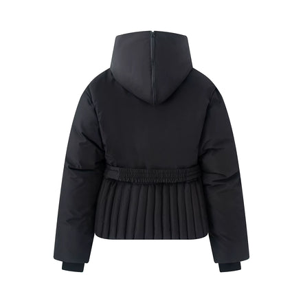 Damen Winterjacke mit Kapuze, Gürtel und wattierter Füllung – Virelta