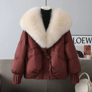 Damen Winterjacke mit Knopfleiste, Stehkragen und lockerer Passform – Elvoria