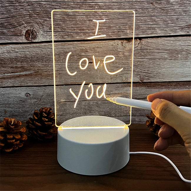 Lunaris LED-Memoleuchte – USB-Acryltafellicht mit Schreibtafel