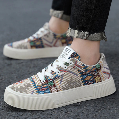 Aurevix Herren Canvas Sneaker mit Schnürung und rutschfester Gummisohle