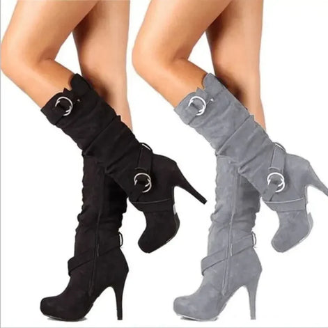 Avelina Damen Kniehohe Stiefel mit spitzer Form und hohem Absatz