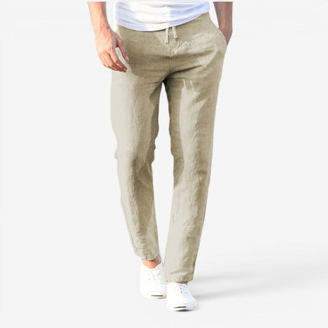 Torven Herren Leinenhose mit Hohem Bund und Weitem Bein