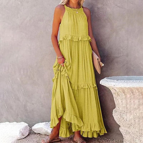 Calindra Ärmelloses Maxikleid mit Smock-Oberteil und Volantrock