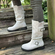 Damen Winterstiefel mit Schnallen und Strickbund – Velmoria