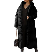 Lange Damen Steppjacke mit Kapuze und Reißverschluss – Velmira
