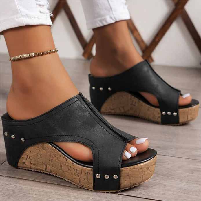 Velistra Damen Keilsandalen mit Plateau und Peep Toe