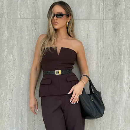 Damen Schulterfreies Crop Top mit Rückenfreiem Design – Soléa