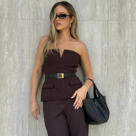 Damen Schulterfreies Crop Top mit Rückenfreiem Design – Soléa