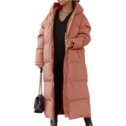 Lange Damen Steppjacke mit Kapuze und Reißverschluss – Velmira