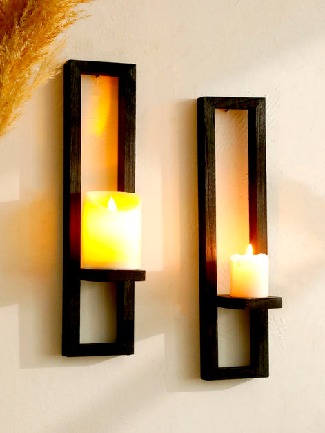 Velvara Wandkerzenhalter aus Holz mit Ablagefläche