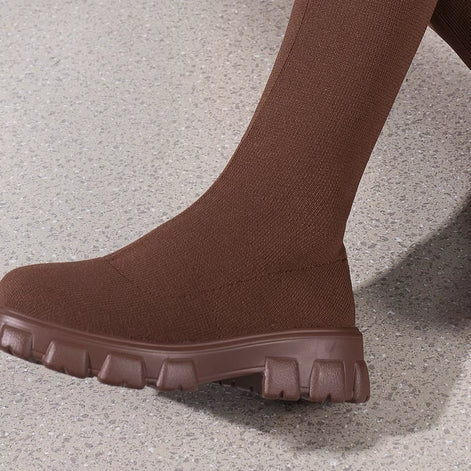 Eloria Damen Kniehohe Boots mit elastischem Schaft und Plateau